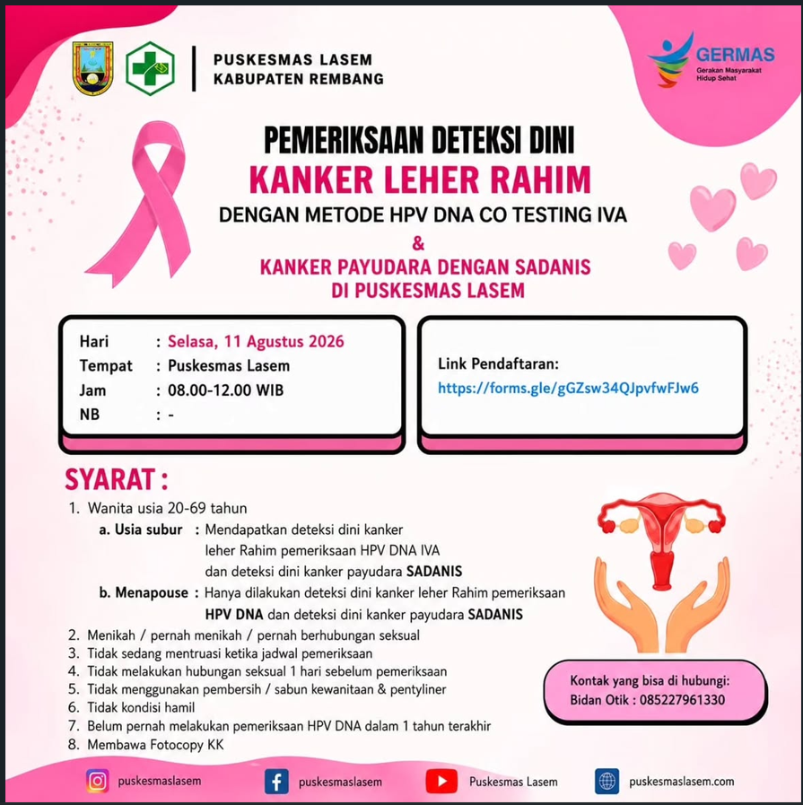 Puskesmas Lasem Gelar Deteksi Dini Kanker Leher Rahim dan Kanker Payudara